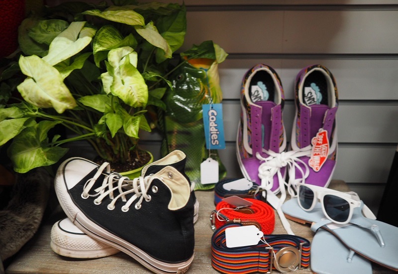 plant-shoes-belts-and-sunglasses-on-a-shop-shelf