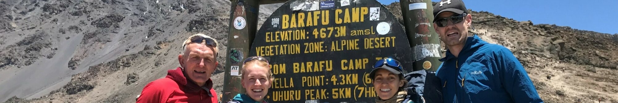 hikers-stand-beside-sign-at-mount-kilimanjaro-peak